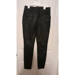 NY&Co NWT Women’s 4 Super Skinny Zip Pockets Jeans Black Faux Leather. B49